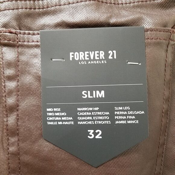 Forever 21 Coated Mid-Rise Slim-Fit Jeans Men’s 32x 32.5 Brown Stretch - Picture 3 of 8
